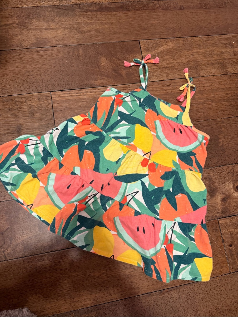 The Children's Place Tropical Fruit Tiered Sundress in Pink, Yellow & Green
